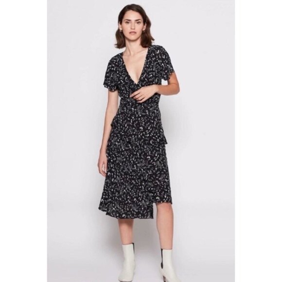 Joie Orita Ruffle Printed Dress in Caviar Black Floral, Size 6 - Picture 14 of 16